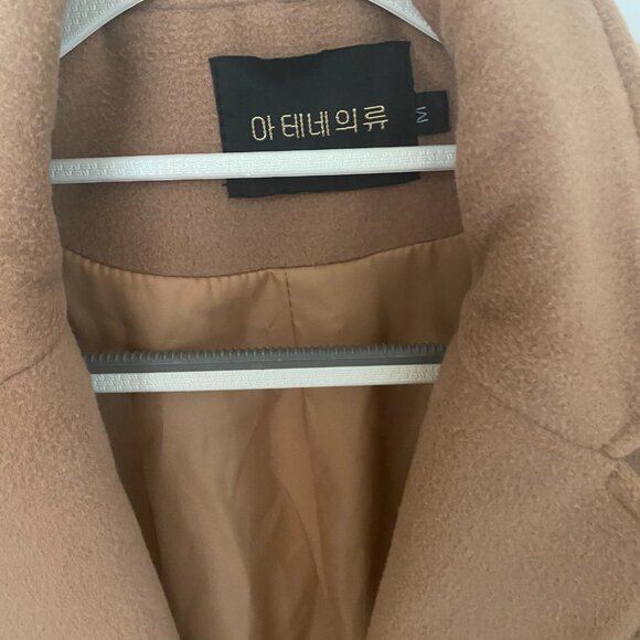 Women’s Camel Wool Blend Long Coat – Double Breasted Classic Overcoat - Picture 3 of 6